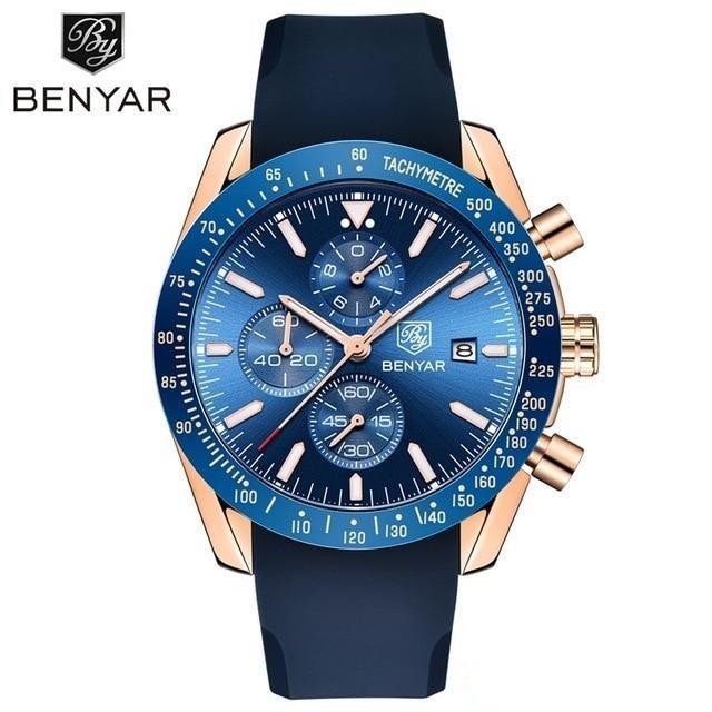 Casual Men's Watches Chronograph Modern Analog Quartz Waterproof Sports Watches Rubber Strap Business Wrist Watches For Men