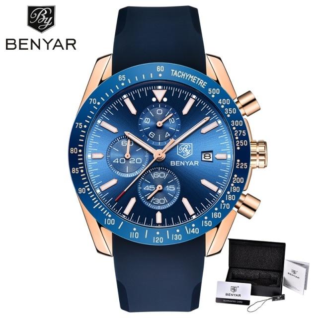 Casual Men's Watches Chronograph Modern Analog Quartz Waterproof Sports Watches Rubber Strap Business Wrist Watches For Men