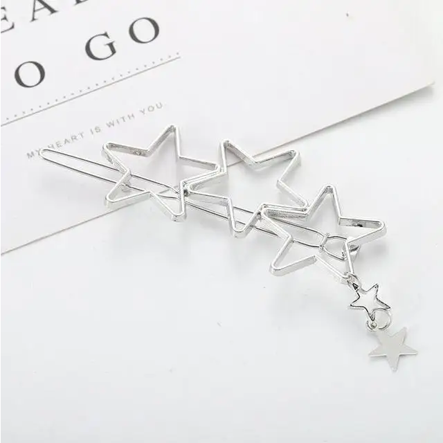 Retro Hair Barrettes Hair Pins Moon Triangle Circle Diamond Shaped Hair Clips for Girls Thick Hair Styling Accessories