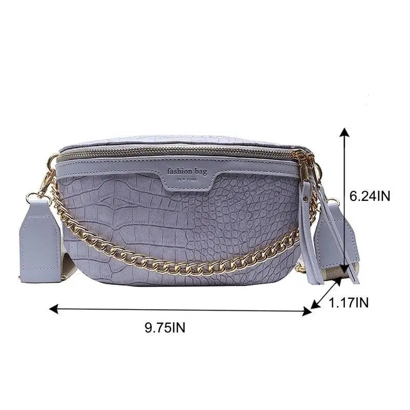 Retro Waist Bag PU Leather Fanny Pack Purse Leather with Gold Chain Strap Stylish New Design Waist Pack Women Belt Bag