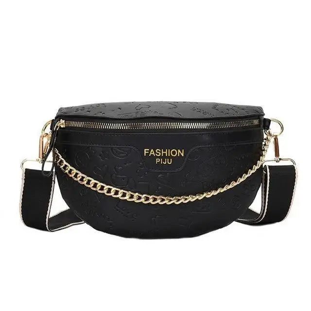 Retro Waist Bag PU Leather Fanny Pack Purse Leather with Gold Chain Strap Stylish New Design Waist Pack Women Belt Bag