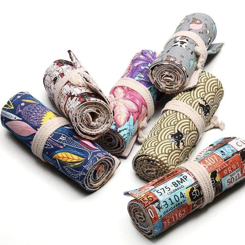 Roll Up Canvas Wrap Pencil Bag For Students Stylish Stationary Storage Pouch Unique Pencil Case For School