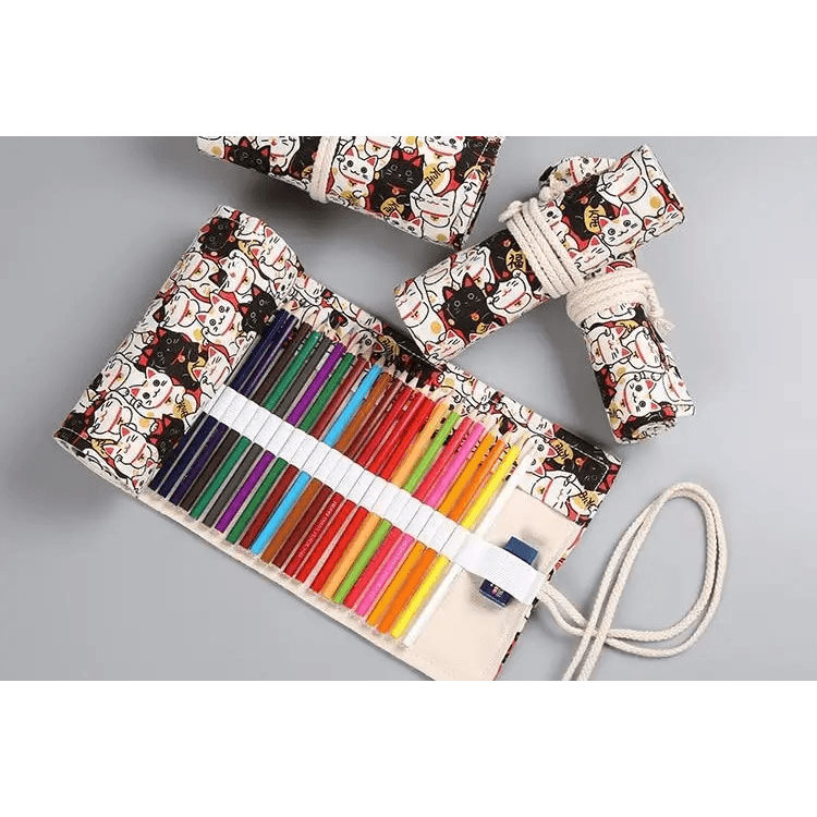 Roll Up Canvas Wrap Pencil Bag For Students Stylish Stationary Storage Pouch Unique Pencil Case For School