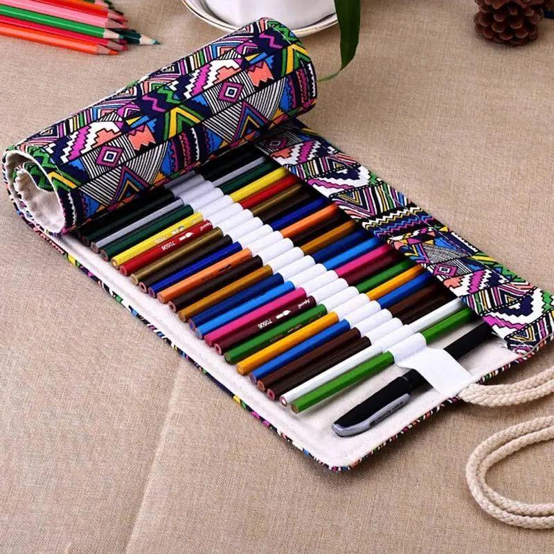 Roll Up Canvas Wrap Pencil Bag For Students Stylish Stationary Storage Pouch Unique Pencil Case For School