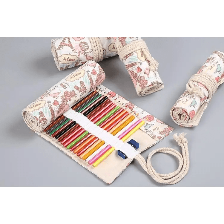 Roll Up Canvas Wrap Pencil Bag For Students Stylish Stationary Storage Pouch Unique Pencil Case For School