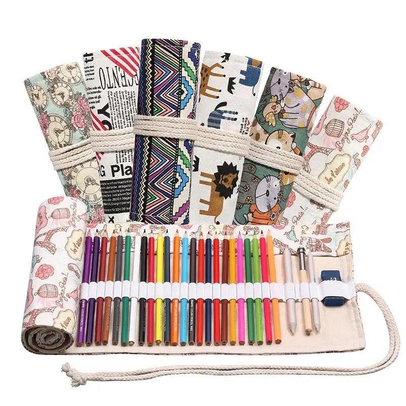 Roll Up Canvas Wrap Pencil Bag For Students Stylish Stationary Storage Pouch Unique Pencil Case For School