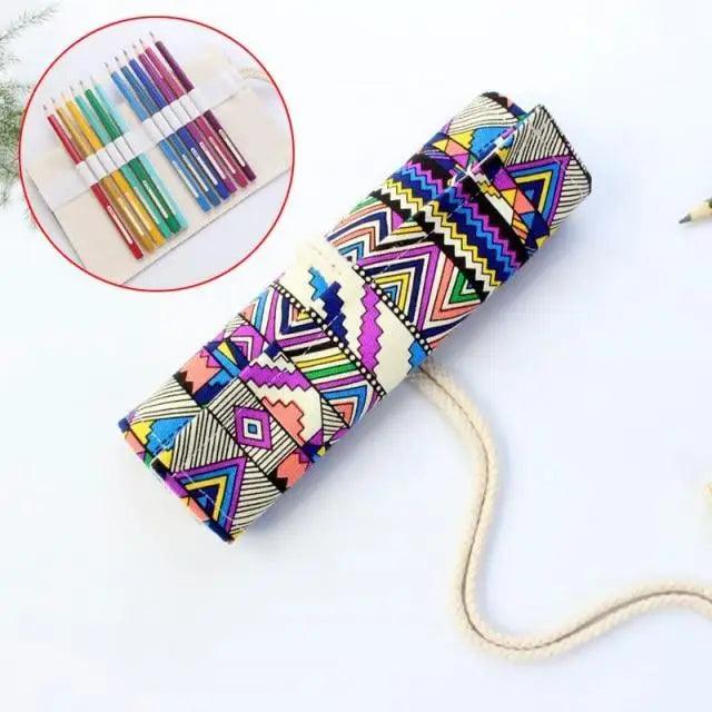 Roll Up Canvas Wrap Pencil Bag For Students Stylish Stationary Storage Pouch Unique Pencil Case For School - 12 HolesA