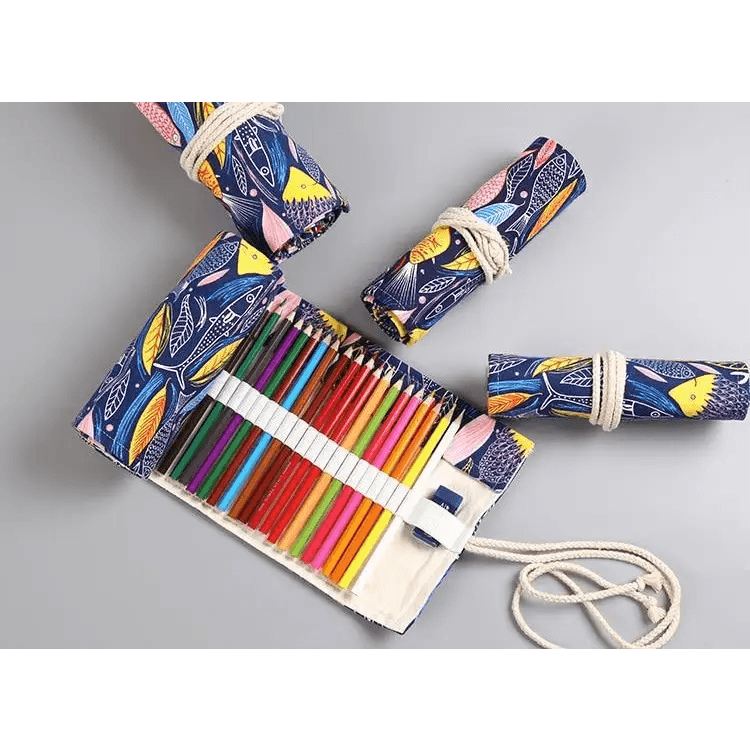 Roll Up Canvas Wrap Pencil Bag For Students Stylish Stationary Storage Pouch Unique Pencil Case For School