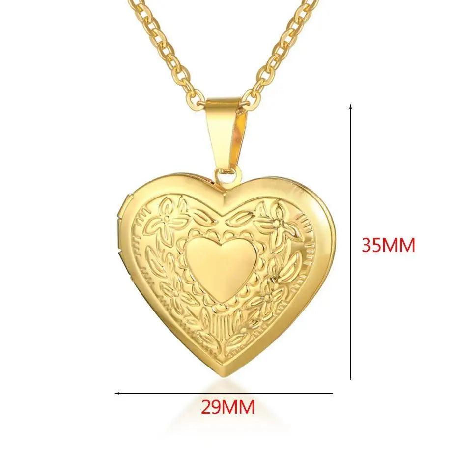 Romantic Women Gold Heart Locket Pendants Necklaces Photo Frame Valentine Lovers Excellent Gift Jewelry - STEVVEX Jewelry - 723, couple necklace, girlfriend necklace, heart locket necklace, jewelry, love heart necklace, love necklace, lovers necklace, luxury jewelry, luxury necklace, necklace, necklace for women, necklaces, pendant, photo frame necklace, unique necklace, valentine gift, women necklace - Stevvex.com