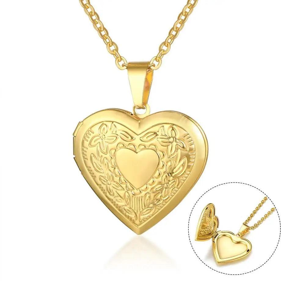 Romantic Women Gold Heart Locket Pendants Necklaces Photo Frame Valentine Lovers Excellent Gift Jewelry - STEVVEX Jewelry - 723, couple necklace, girlfriend necklace, heart locket necklace, jewelry, love heart necklace, love necklace, lovers necklace, luxury jewelry, luxury necklace, necklace, necklace for women, necklaces, pendant, photo frame necklace, unique necklace, valentine gift, women necklace - Stevvex.com