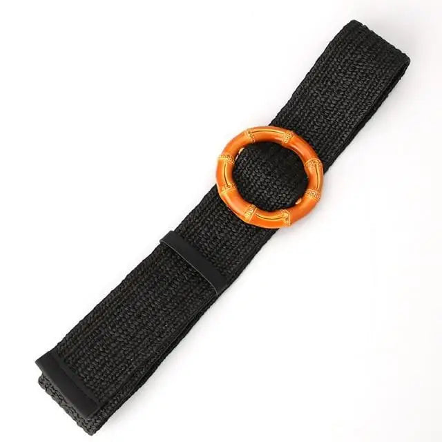 Round Women Waist Belt Classic Wooden Buckle Casual Style Buckle Simple Lightweight Waist Dress Band - STEVVEX Fashion - 702, belt, belt for women, belts, braided belt, casual belt, classic belt, elastic belt, elegant belt, fashion belt, new design belt, retro belt, round buckle belt, straw woven belt, stylish belt, trendy belt, vintage belt, wide strap belt, women belts, wooden buckle belt, wooden style belt, woven belt - Stevvex.com