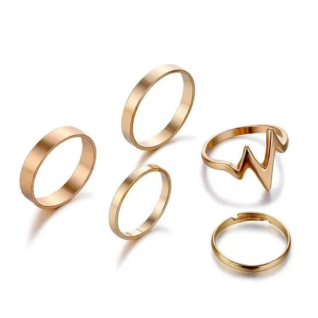 Shining Luxury Fashion Gold Lightning wave Rings Set Adjustable Finger Ring For Women And Girl - Ring Jewelry Gifts