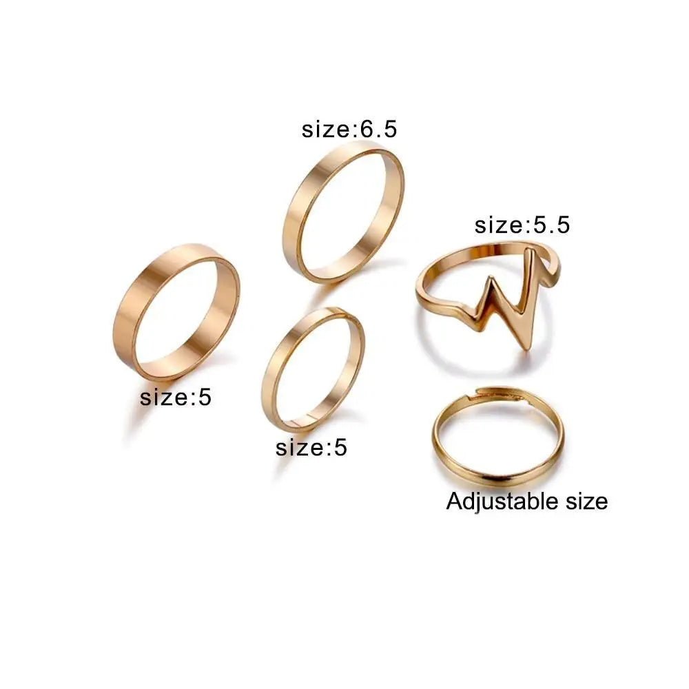 Shining Luxury Fashion Gold Lightning wave Rings Set Adjustable Finger Ring For Women And Girl - Ring Jewelry Gifts