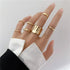 Shiny Gold Wide Chain Rings Set For Women And Girls Crystal Round Rings Vintage Style Female Party Jewelry - ALU06193AYV