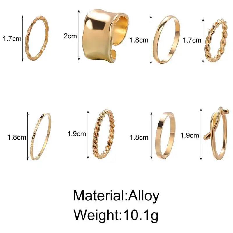 Shiny Gold Wide Chain Rings Set For Women And Girls Crystal Round Rings Vintage Style Female Party Jewelry - ALU06193AYV