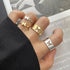 Shiny Gold Wide Chain Rings Set For Women And Girls Crystal Round Rings Vintage Style Female Party Jewelry - 13