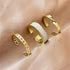 Shiny Gold Wide Chain Rings Set For Women And Girls Crystal Round Rings Vintage Style Female Party Jewelry - ALU06193AYV