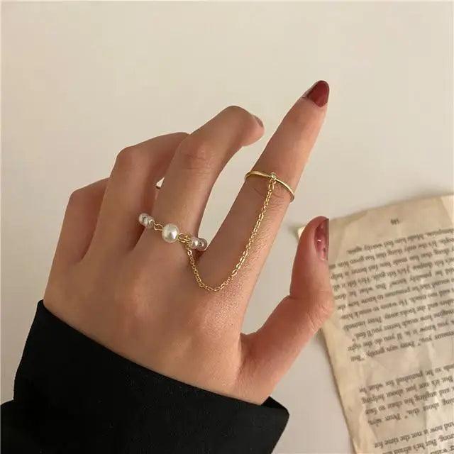 Shiny Gold Wide Chain Rings Set For Women And Girls Crystal Round Rings Vintage Style Female Party Jewelry - 11