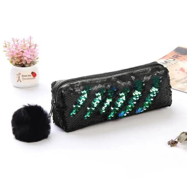 Shiny Reversible Girls Pencil Case Glitter Design Double Color Zipper Make Up Bag Stationery Case For Students - 11