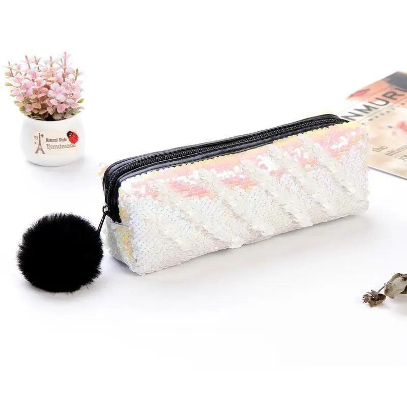 Shiny Reversible Girls Pencil Case Glitter Design Double Color Zipper Make Up Bag Stationery Case For Students - 10