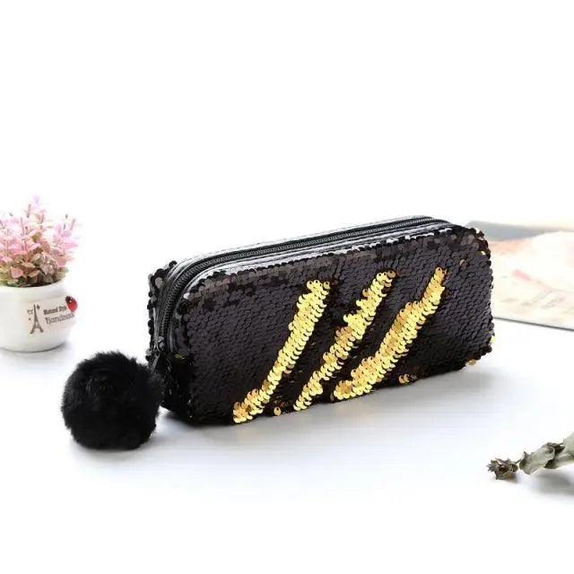 Shiny Reversible Girls Pencil Case Glitter Design Double Color Zipper Make Up Bag Stationery Case For Students - 6