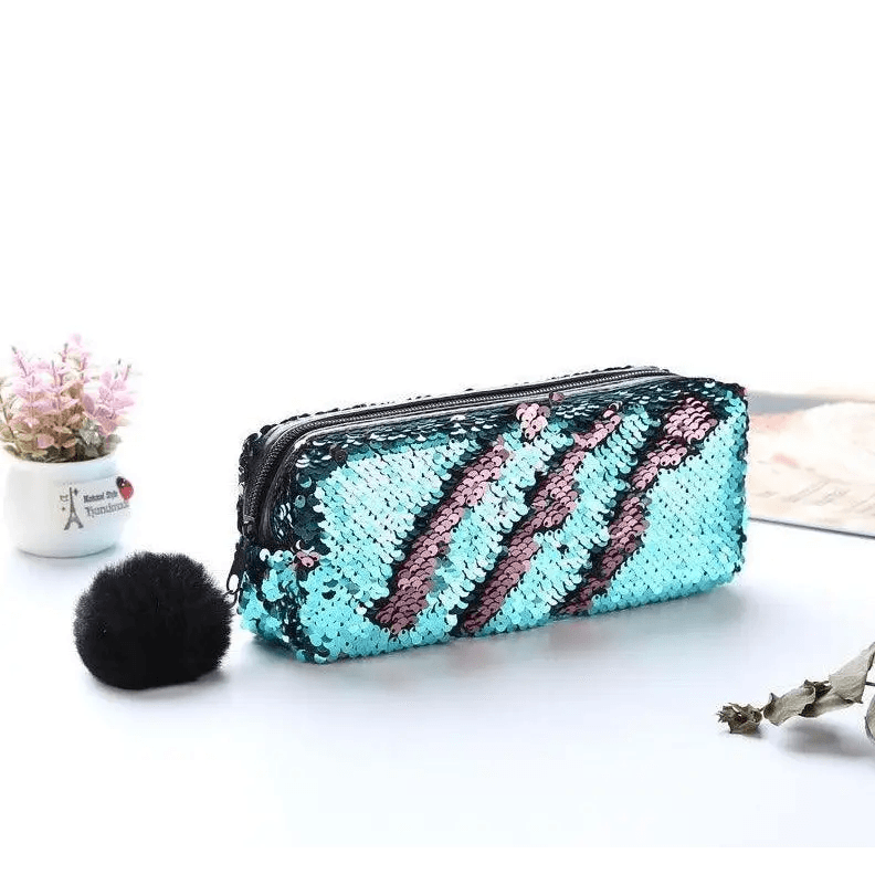 Shiny Reversible Girls Pencil Case Glitter Design Double Color Zipper Make Up Bag Stationery Case For Students - 7