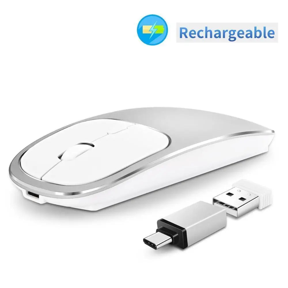 Silent White Slim 2.4G Wireless Rechargeable USB Portable Mouse Ultra Thin 1600DPI Noiseless Ergonomic Mice For Laptop