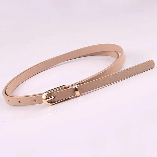 Simple Cute Leather Belts Candy Color Thin Skinny Waistband Classic Adjustable Fashion Women Belts - Khaki