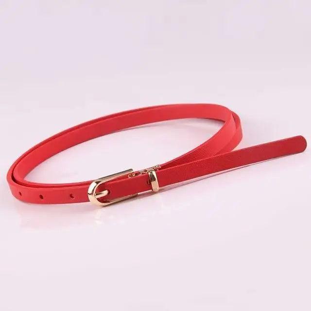 Simple Cute Leather Belts Candy Color Thin Skinny Waistband Classic Adjustable Fashion Women Belts - Red - STIL9568NBCXT