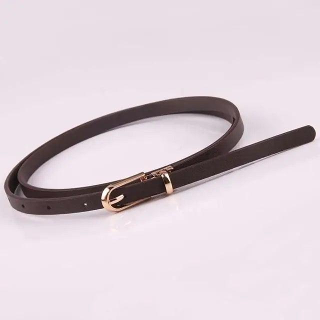 Simple Cute Leather Belts Candy Color Thin Skinny Waistband Classic Adjustable Fashion Women Belts - Coffee