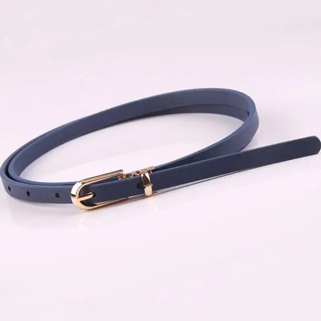 Simple Cute Leather Belts Candy Color Thin Skinny Waistband Classic Adjustable Fashion Women Belts - Navy