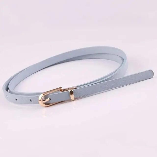 Simple Cute Leather Belts Candy Color Thin Skinny Waistband Classic Adjustable Fashion Women Belts - Blue