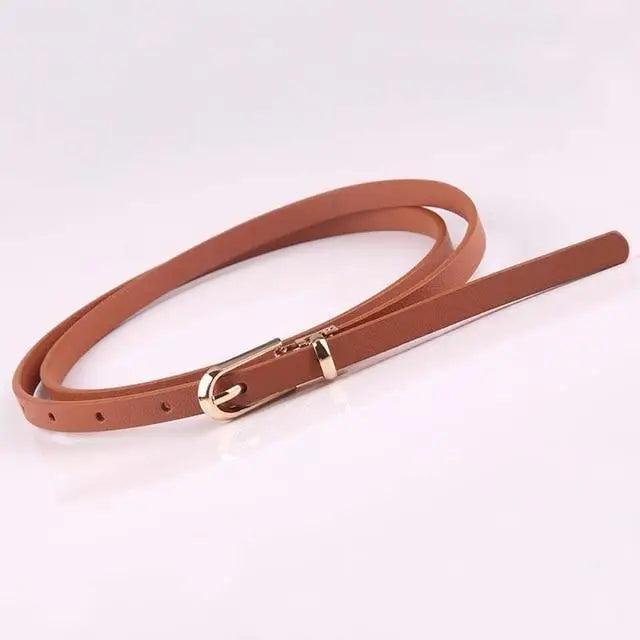 Simple Cute Leather Belts Candy Color Thin Skinny Waistband Classic Adjustable Fashion Women Belts - Camel