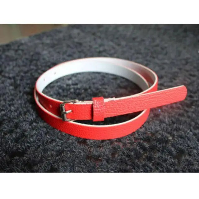 Simple Cute Leather Belts Candy Color Thin Skinny Waistband Classic Adjustable Fashion Women Belts - Wine red