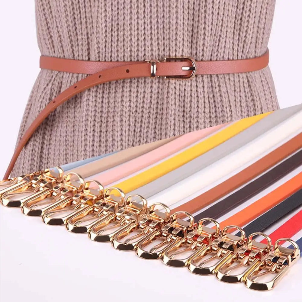 Simple Cute Leather Belts Candy Color Thin Skinny Waistband Classic Adjustable Fashion Women Belts - STIL9568NBCXT