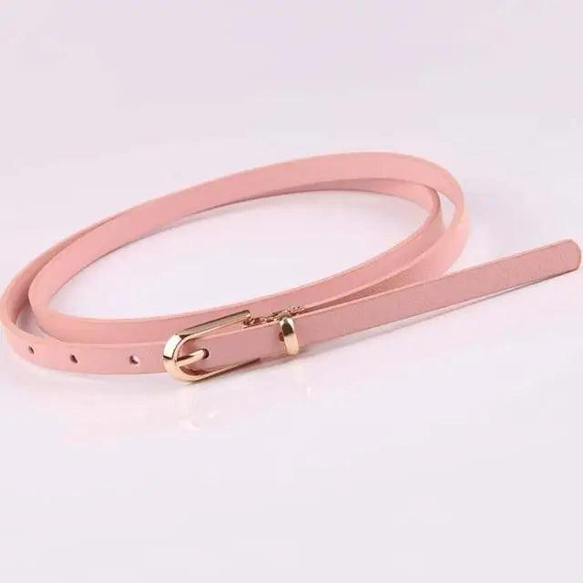 Simple Cute Leather Belts Candy Color Thin Skinny Waistband Classic Adjustable Fashion Women Belts - Pink