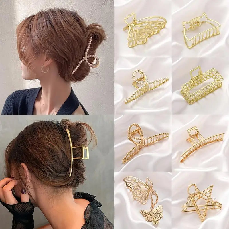 Simple Gold Geometric Metal Hair Claw Women Lightweight Modern Nonslip Big Luxury Hair Clips Women Excellent Gift