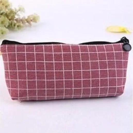 Simple Striped Color Design Pencil Cases For Students Retro Large Capacity Stationery School Pouch - Purple