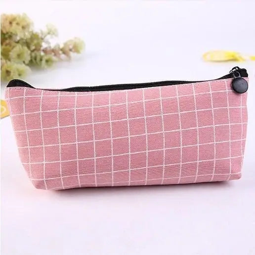 Simple Striped Color Design Pencil Cases For Students Retro Large Capacity Stationery School Pouch - Pink