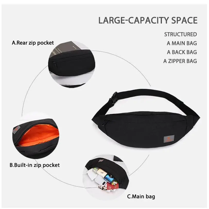 Simple Style Fanny Pack for Running Cycling Workout Men Women Waist Pouch Bag Black Classic Women Belt Bag Pouch