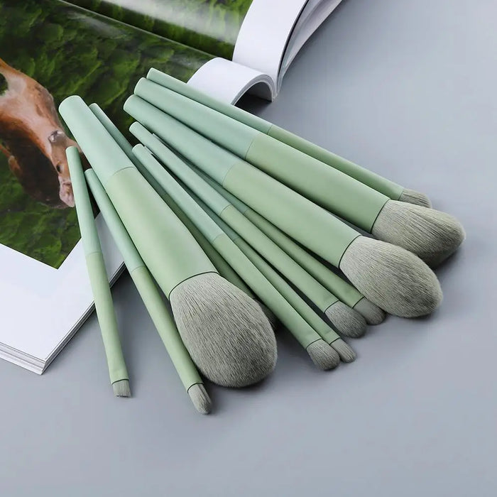 Sizzling 11/8pcs Natural Hair Green Makeup Brushes Foundation Powder Eyeshadow Eyebrow Brush Set Profesional Cosmetic