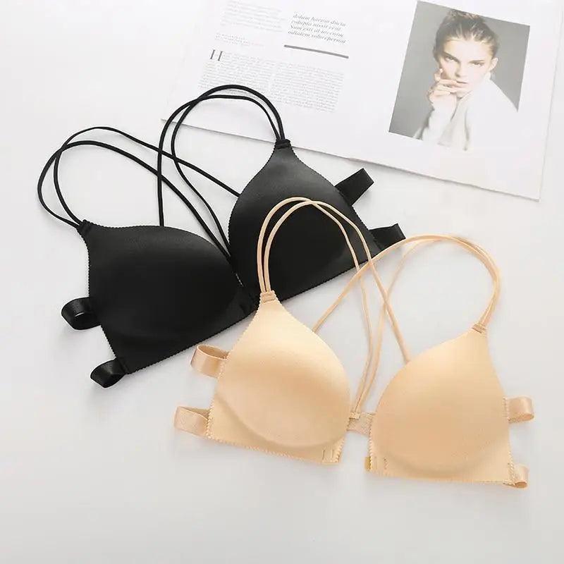 Sizzling Back Beautify Ladies Front Closure Wire Free Fashion Bra Padded Lingerie Bralette Gather Push Up Seamless Bra