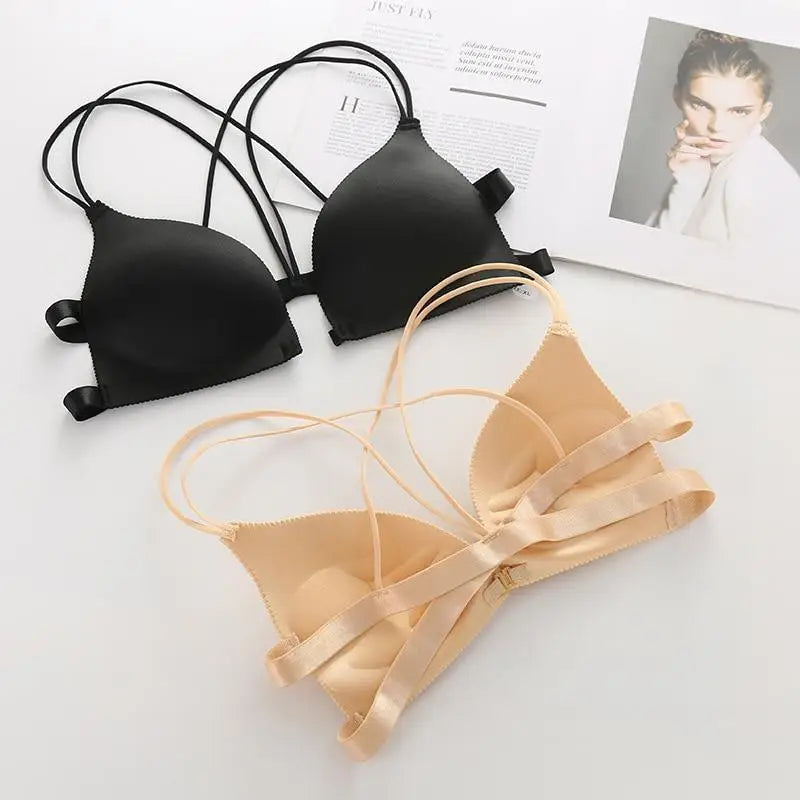 Sizzling Back Beautify Ladies Front Closure Wire Free Fashion Bra Padded Lingerie Bralette Gather Push Up Seamless Bra