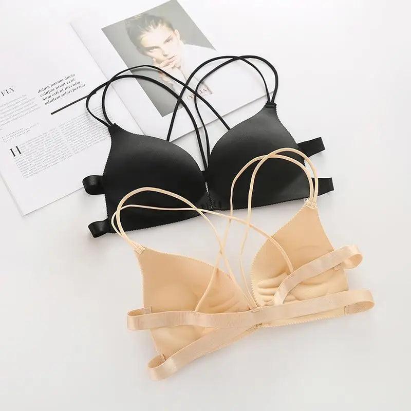 Sizzling Back Beautify Ladies Front Closure Wire Free Fashion Bra Padded Lingerie Bralette Gather Push Up Seamless Bra