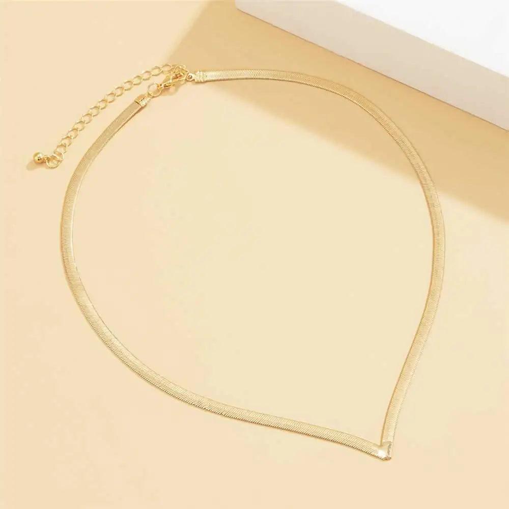 Sizzling Copper Flat Snake Chain Choker Necklace For Women and Girls V - Shaped Short Collar Necklace Women Jewelry