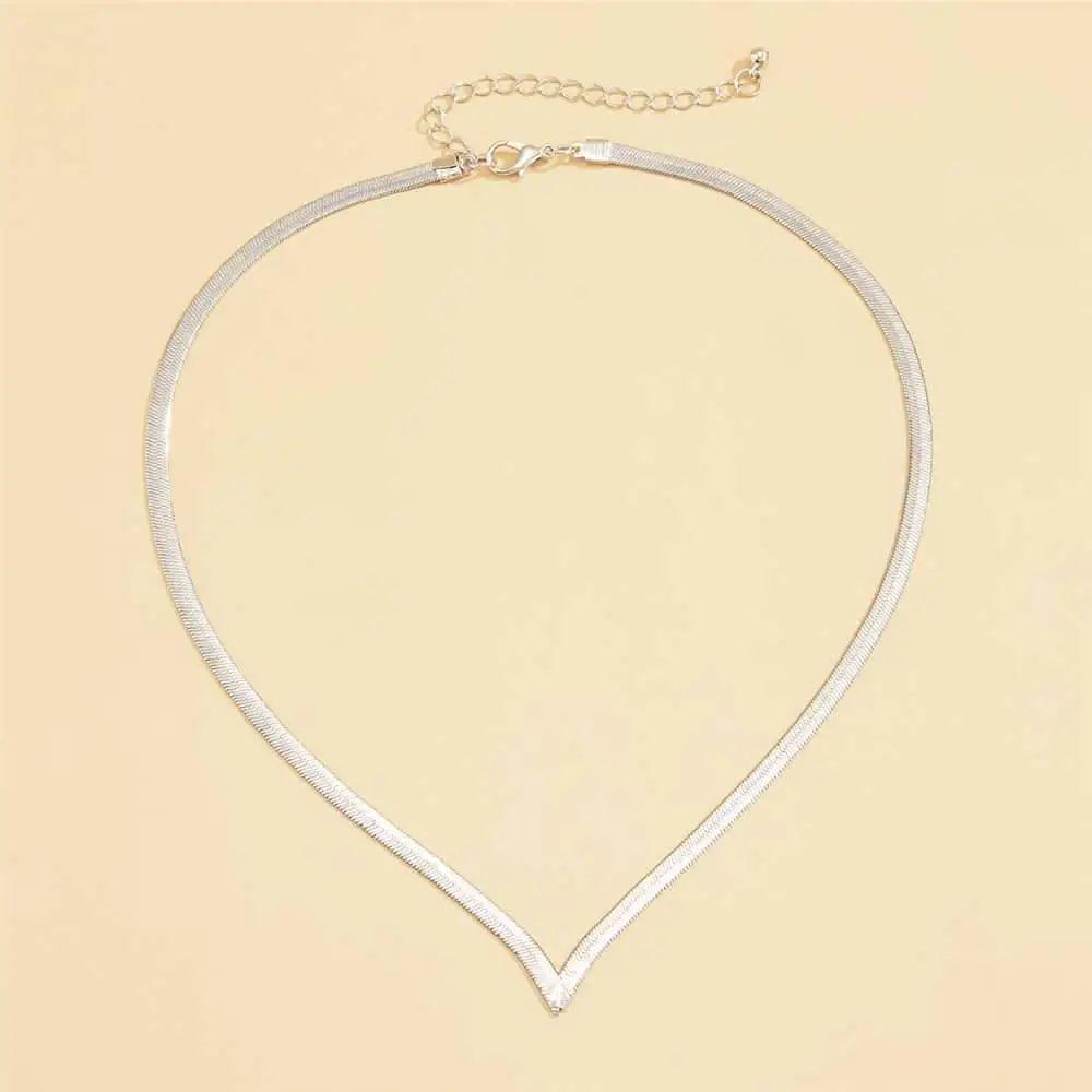 Sizzling Copper Flat Snake Chain Choker Necklace For Women and Girls V - Shaped Short Collar Necklace Women Jewelry