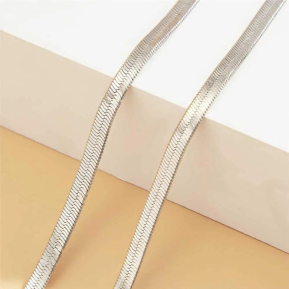 Sizzling Copper Flat Snake Chain Choker Necklace For Women and Girls V - Shaped Short Collar Necklace Women Jewelry