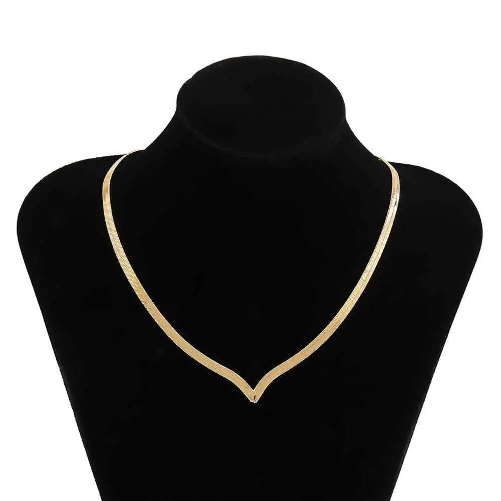 Sizzling Copper Flat Snake Chain Choker Necklace For Women and Girls V - Shaped Short Collar Necklace Women Jewelry