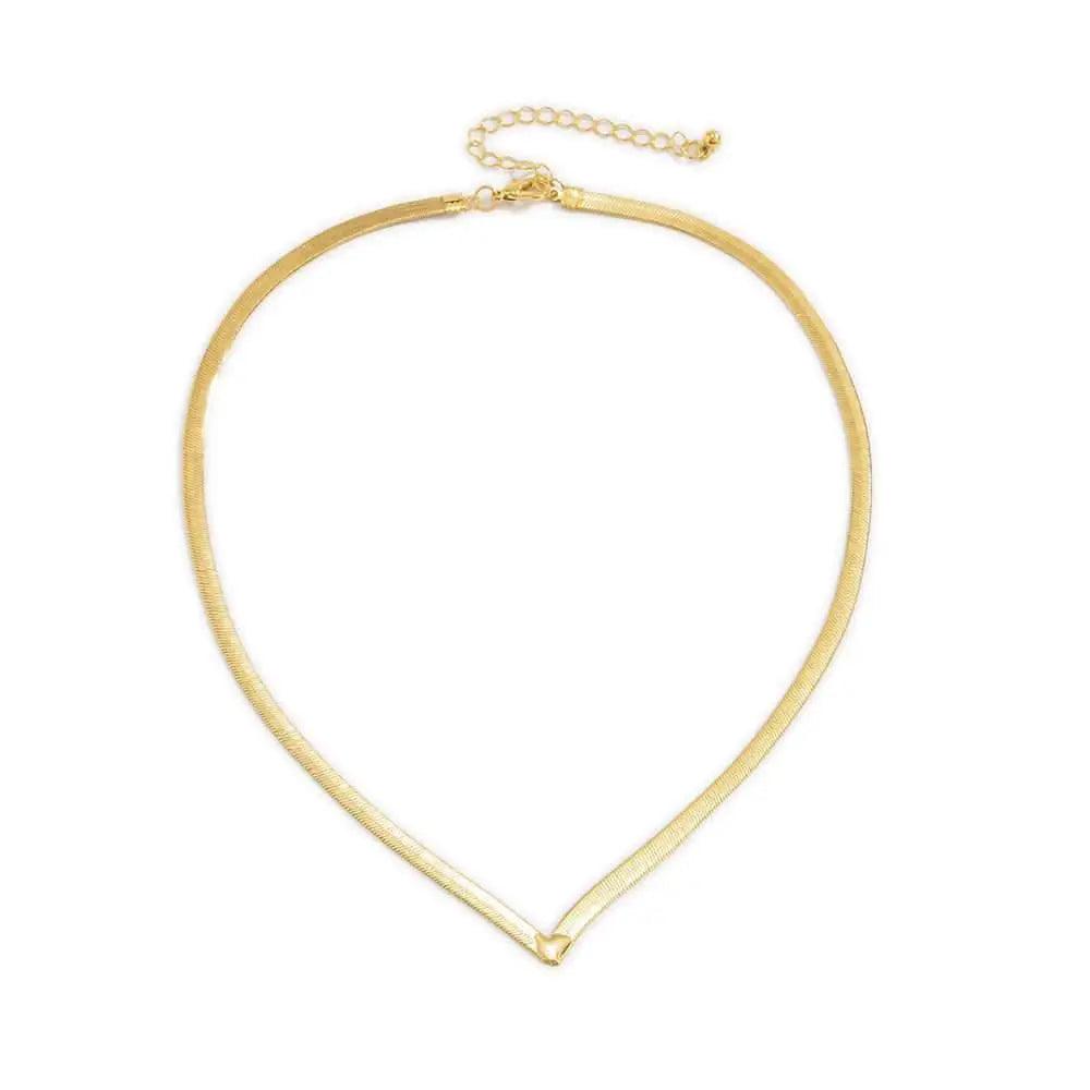 Sizzling Copper Flat Snake Chain Choker Necklace For Women and Girls V - Shaped Short Collar Necklace Women Jewelry