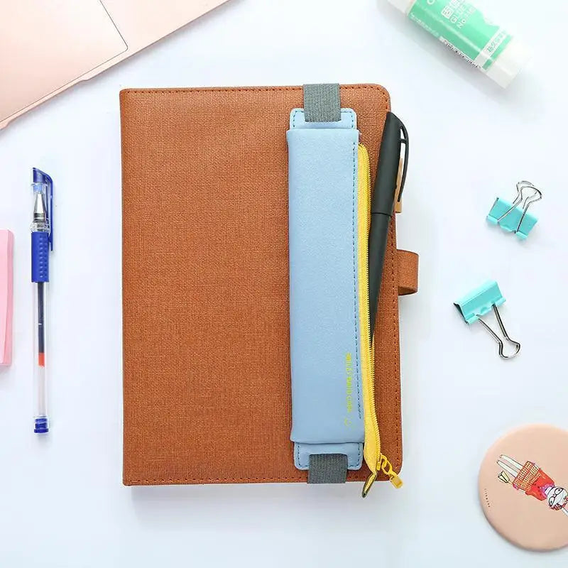 Slim Leather Unique Design Pencil Case Book Holder Pouch With Elastic Band For Notebook Fashion School Pen Case